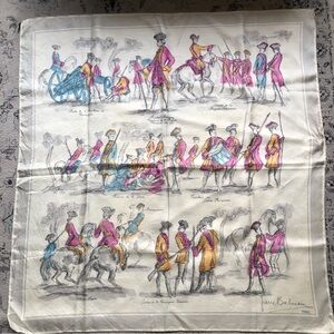 Vintage Pierre Balmain Illustrated Scarf with Historical Military Scenes 31x30